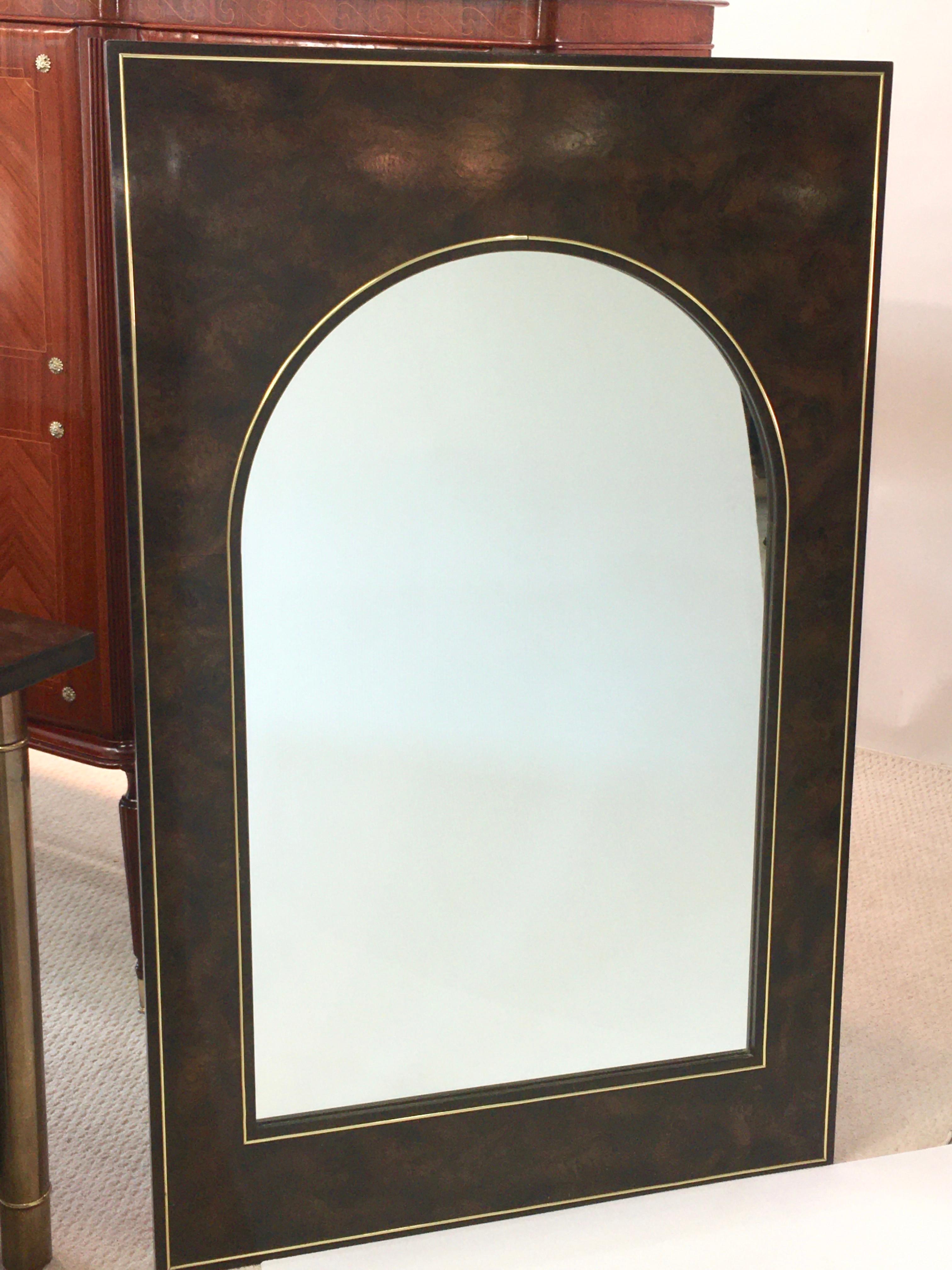 Late 20th Century Futurist Arch Form Mirror in Carpathian Elm and Brass by Mastercraft For Sale