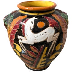 Futurist Hand-Painted Italian Ceramic Vase, circa 1930