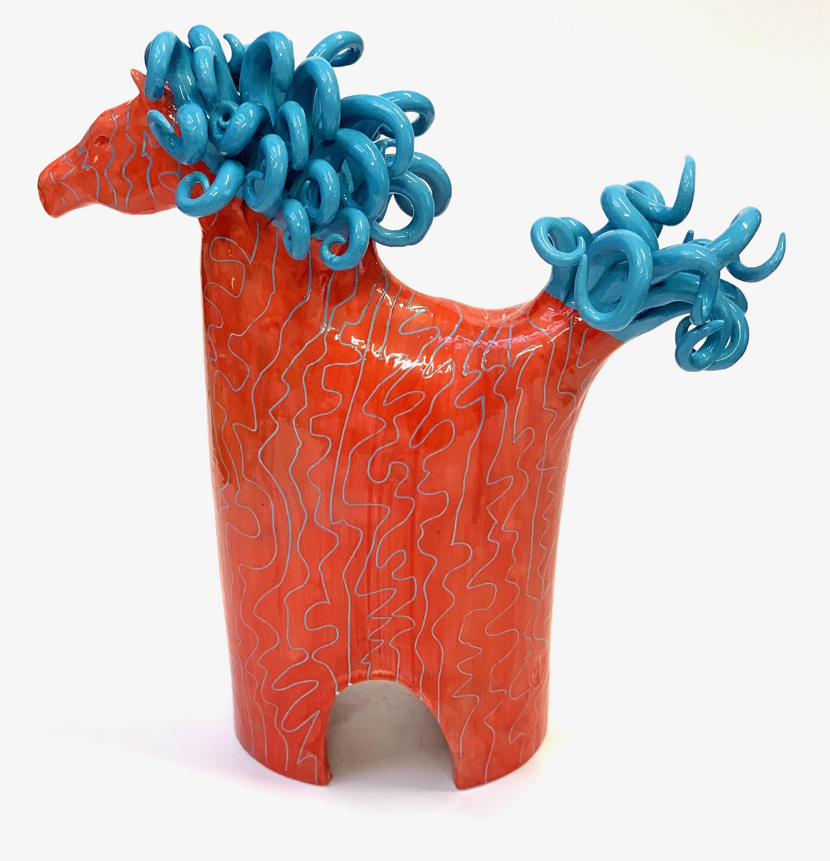 Dekorativer Tafelaufsatz mit Pferden aus dem Futurismus, handgefertigt, Italien 2020, handgefertigt (Keramik) im Angebot