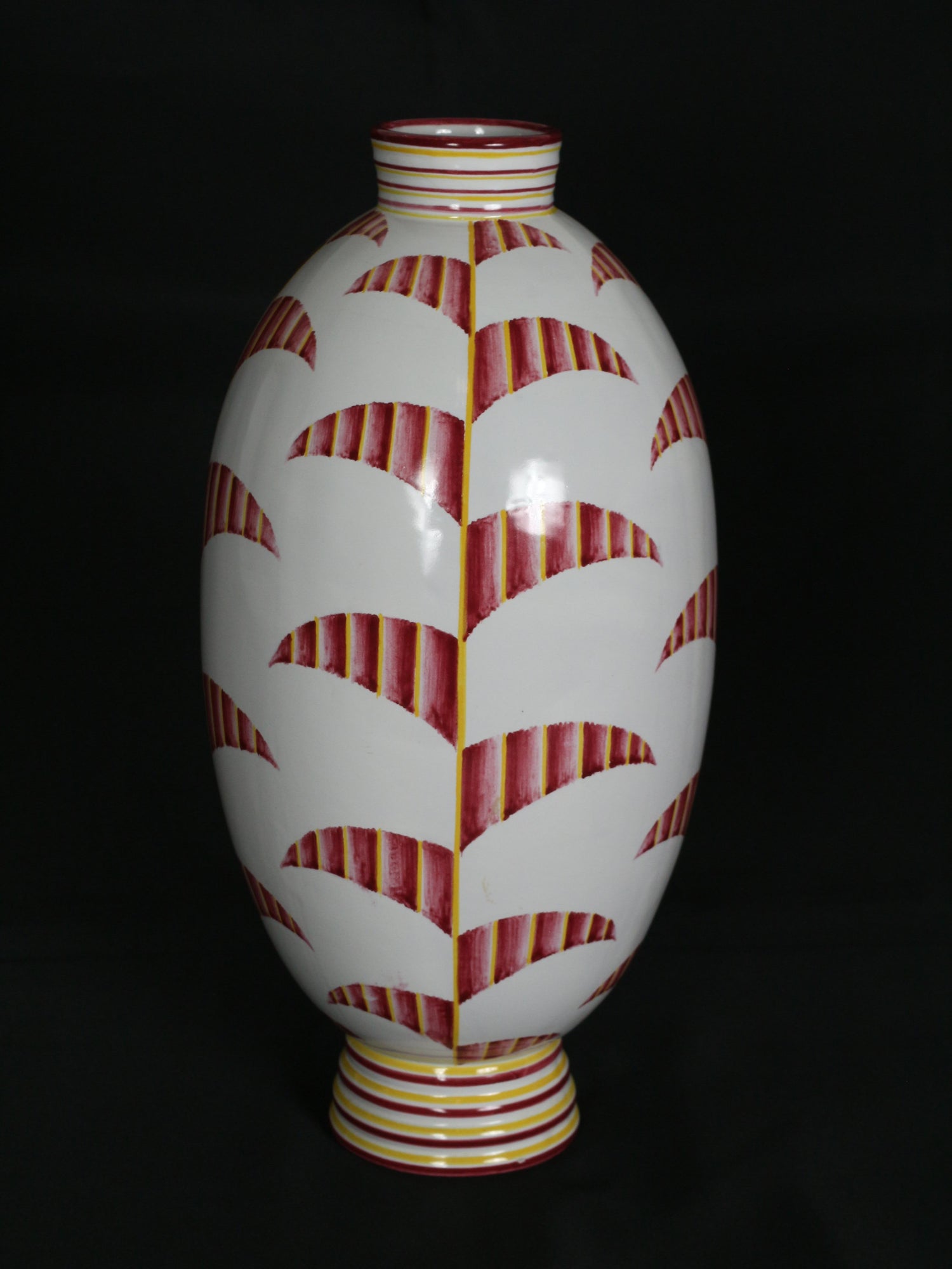 Futurist Italian White And Red Ceramic Hand Painted Vase Circa