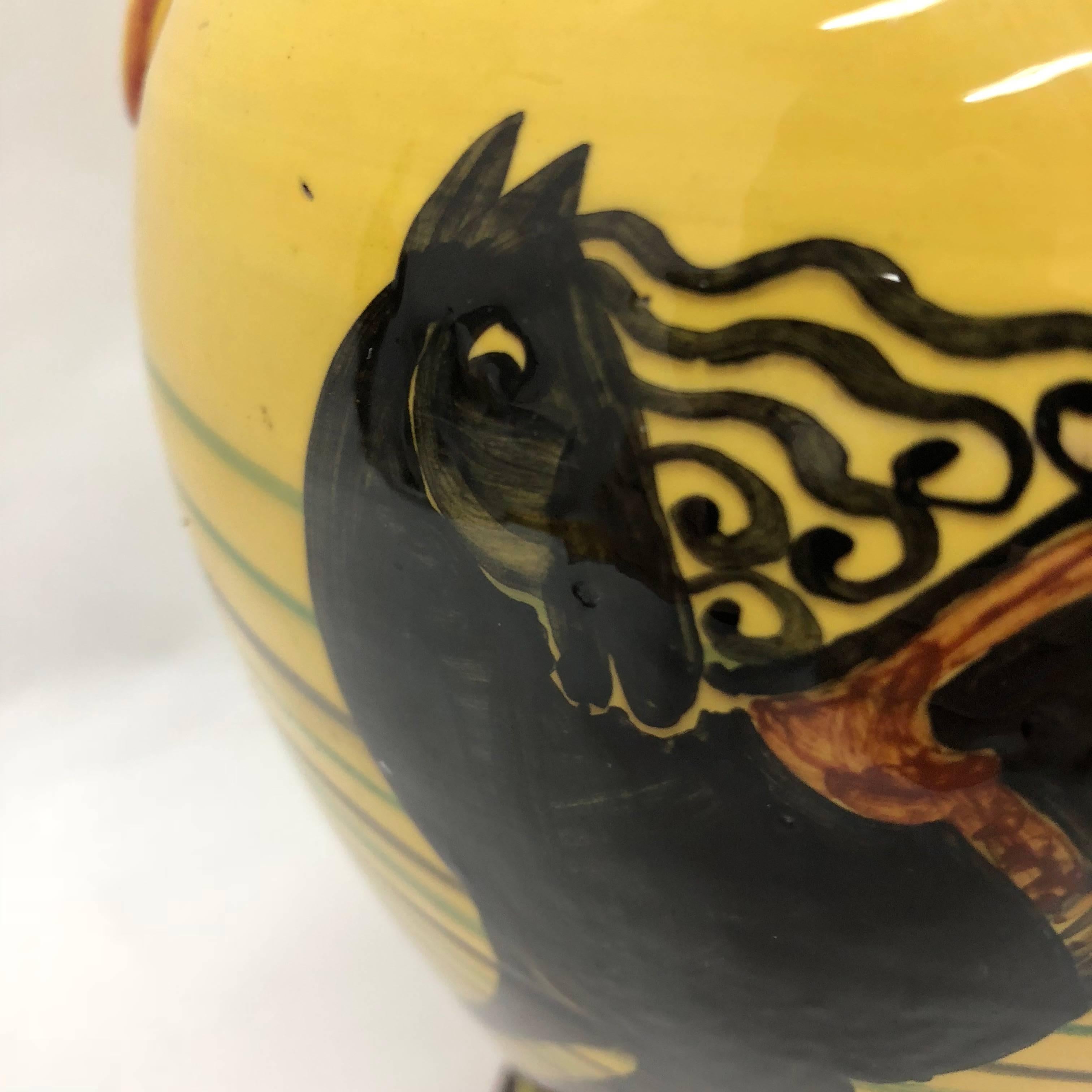 Futurist Italian Yellow Hand Painted Ceramic Vase, circa 1930 3