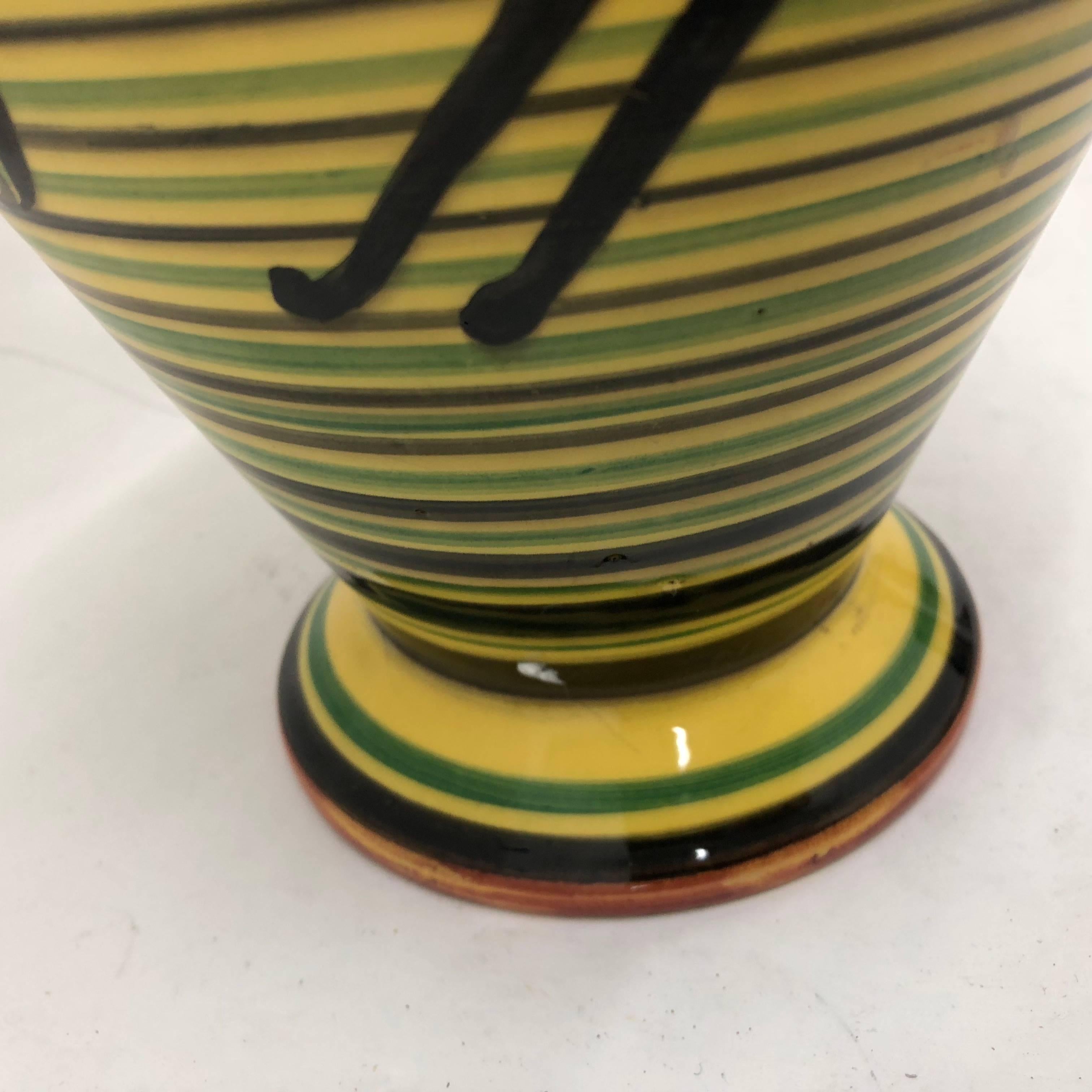 Futurist Italian Yellow Hand Painted Ceramic Vase, circa 1930 4