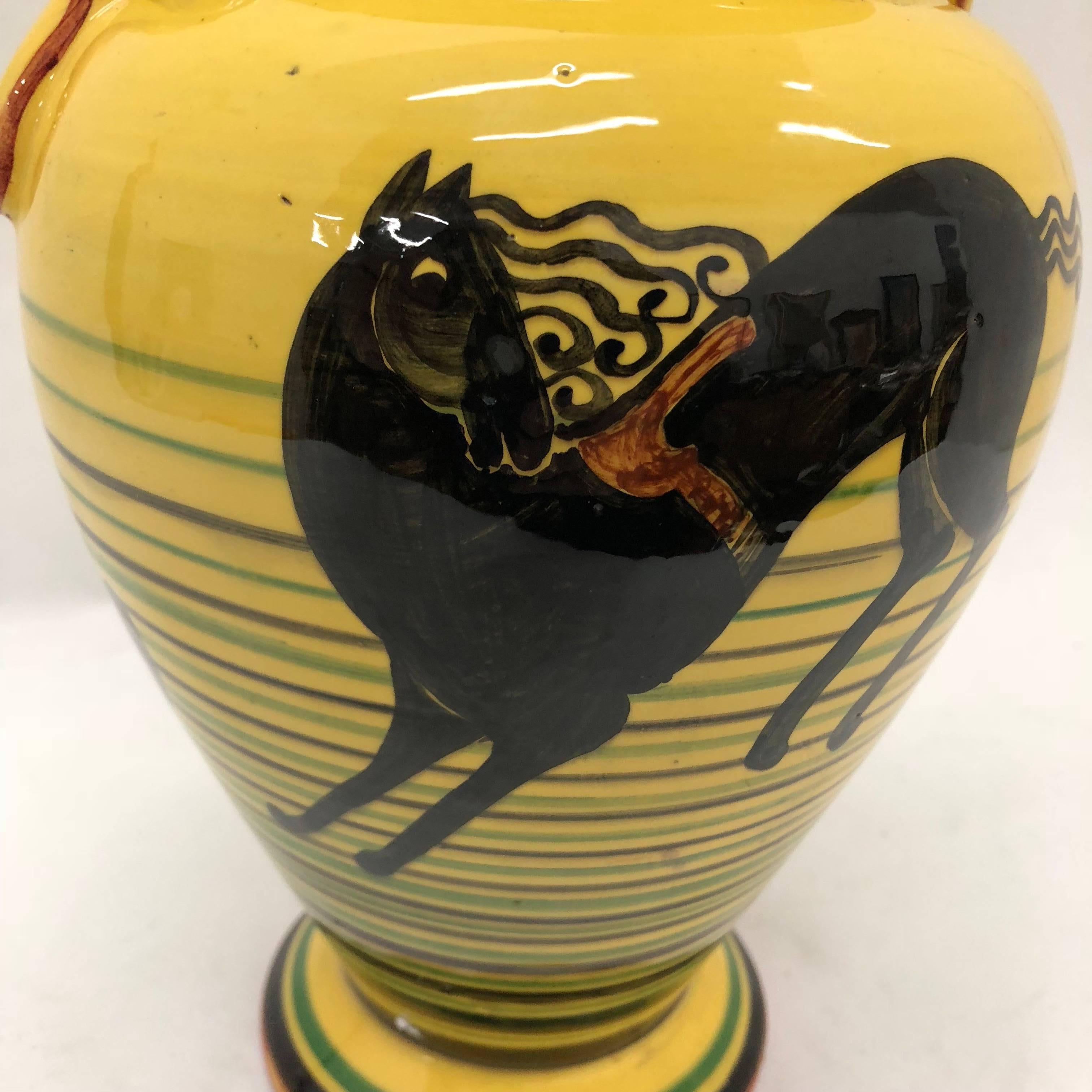 Hand-Painted Futurist Italian Yellow Hand Painted Ceramic Vase, circa 1930