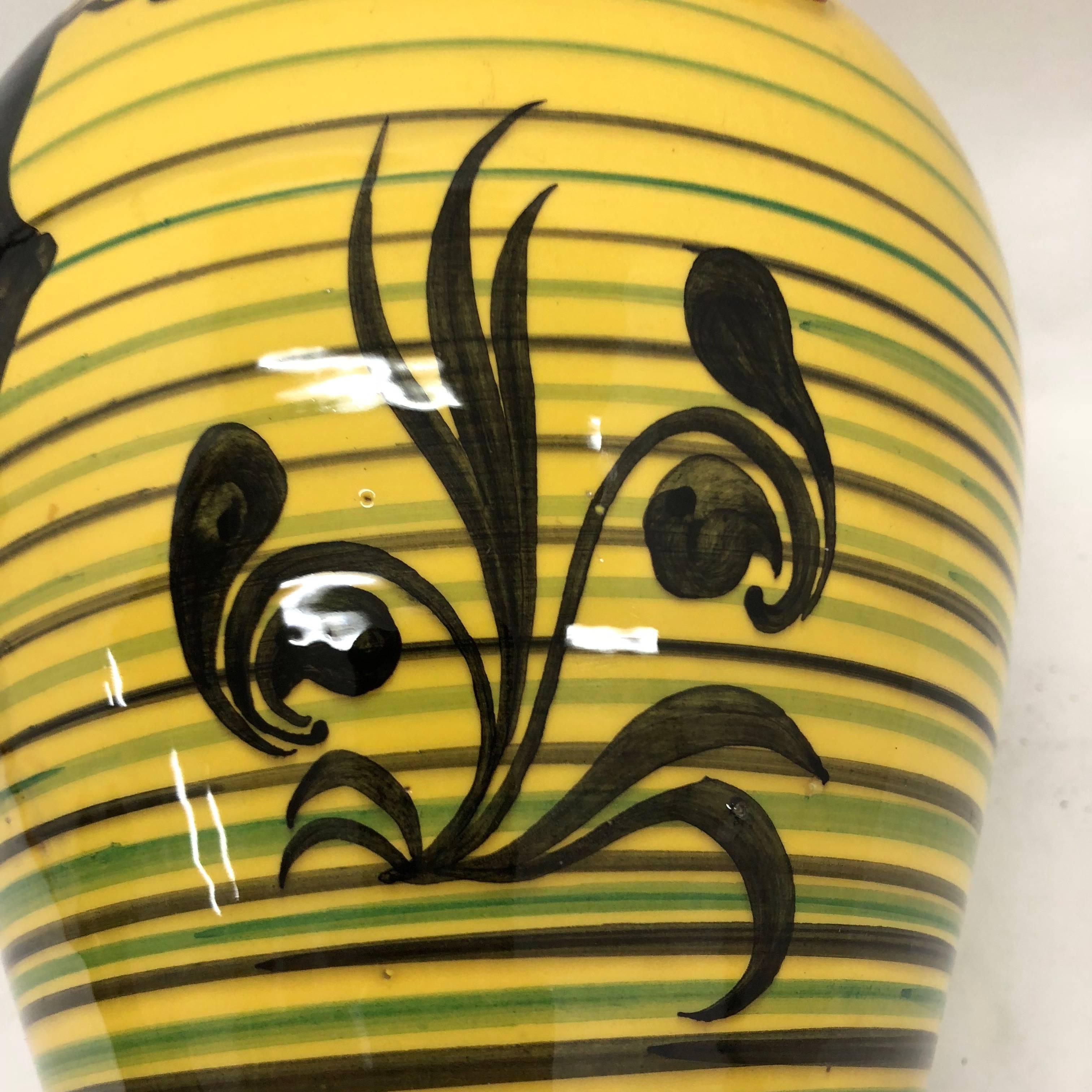 Terracotta Futurist Italian Yellow Hand Painted Ceramic Vase, circa 1930