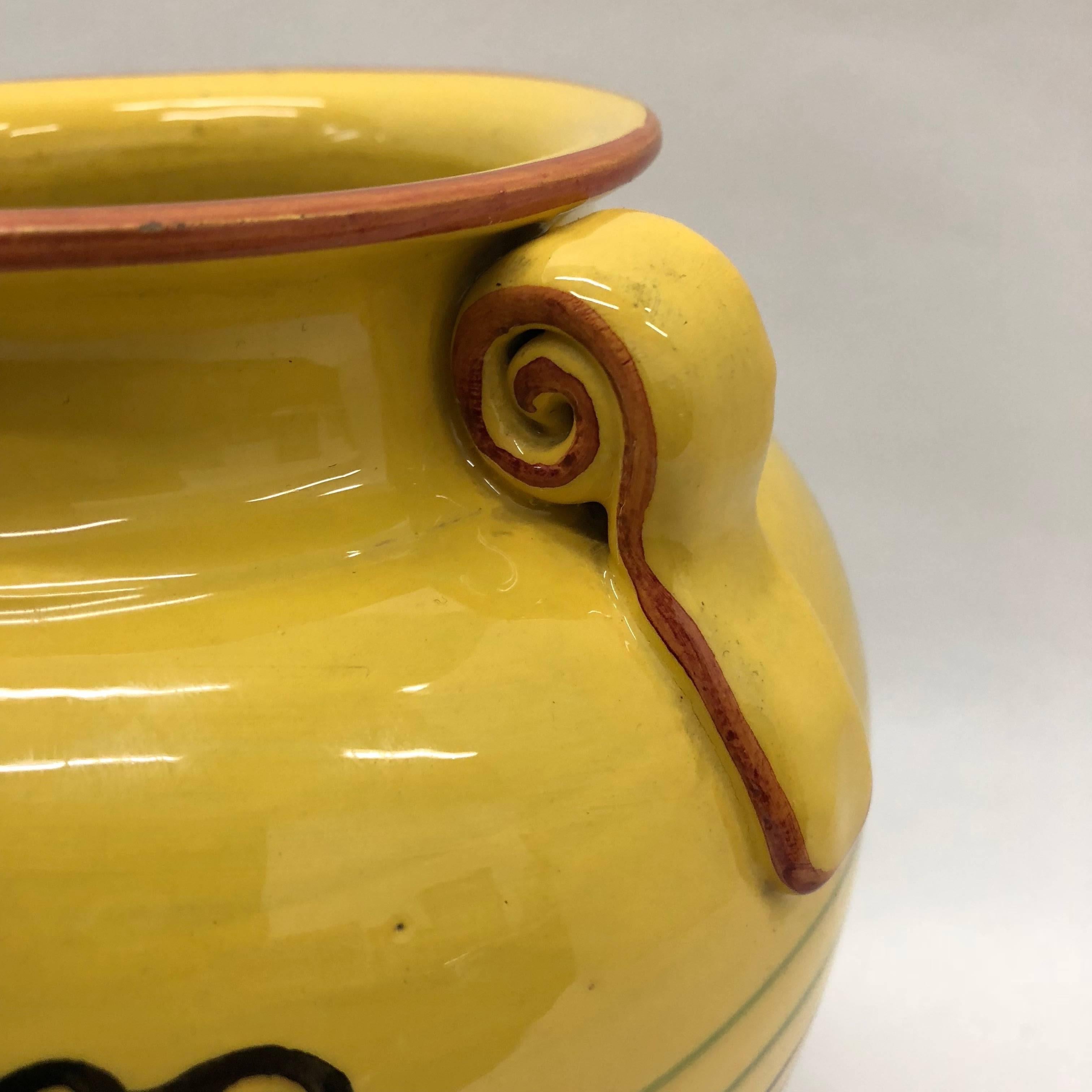 Futurist Italian Yellow Hand Painted Ceramic Vase, circa 1930 1