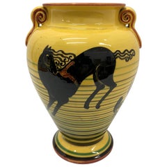 Futurist Italian Yellow Hand Painted Ceramic Vase, circa 1930