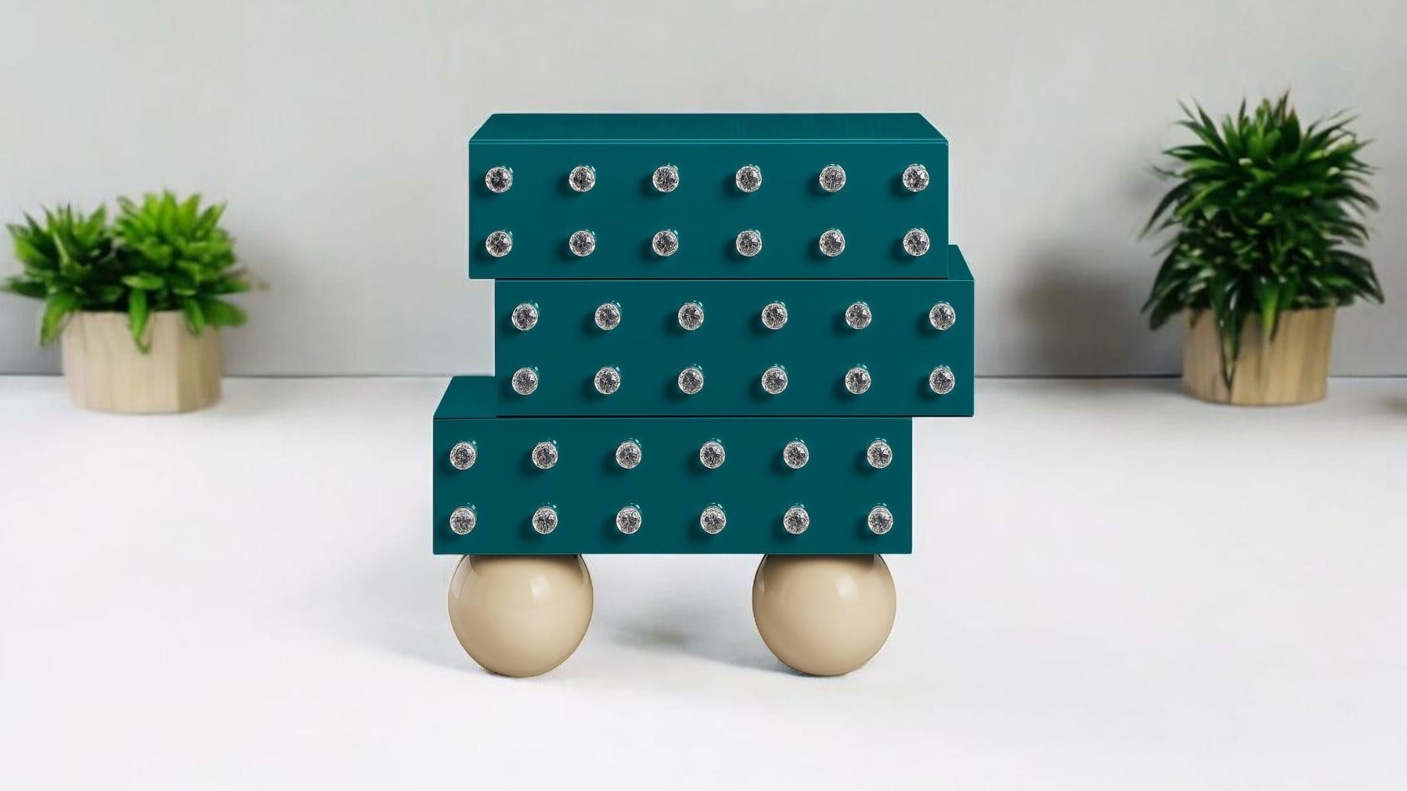 Periodo contemporaneo Futurist Murano in Aqua Blue Dream Bedside Table:Art Deco Murano Justfurnituress in vendita