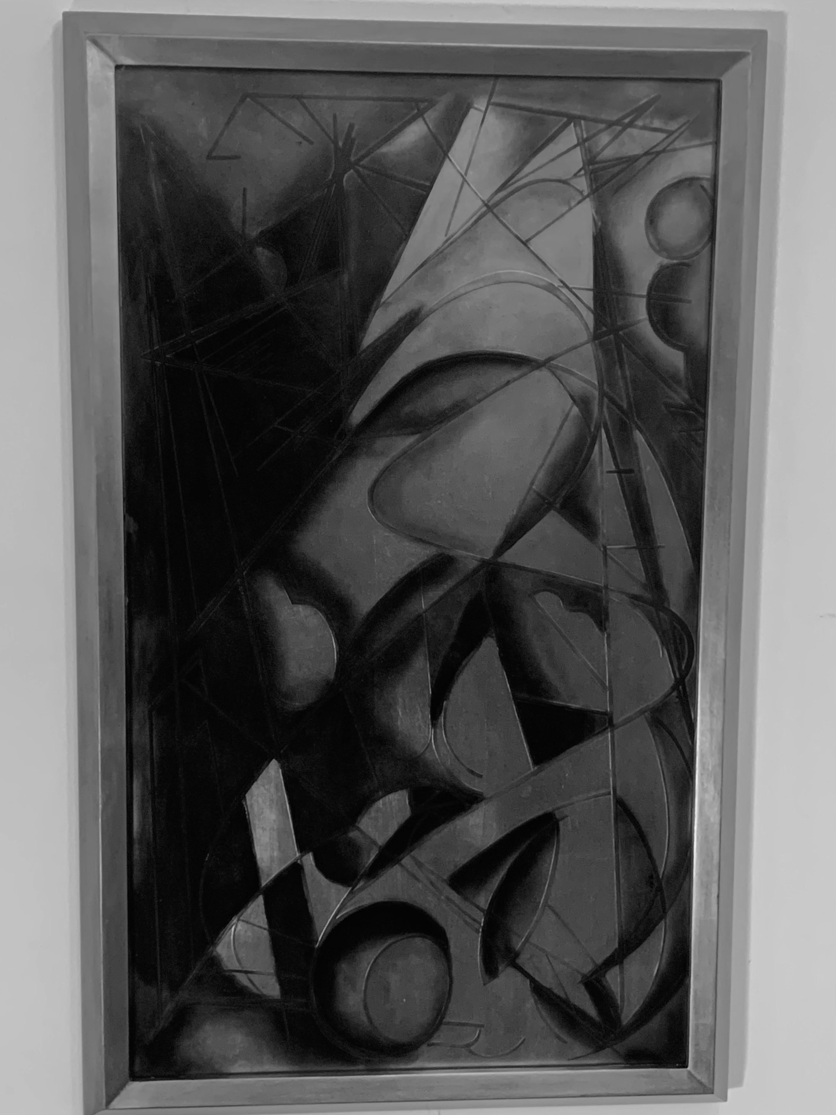 American Futurist Painting in Back Treated Glass by Lam Lee Group, 1980 For Sale