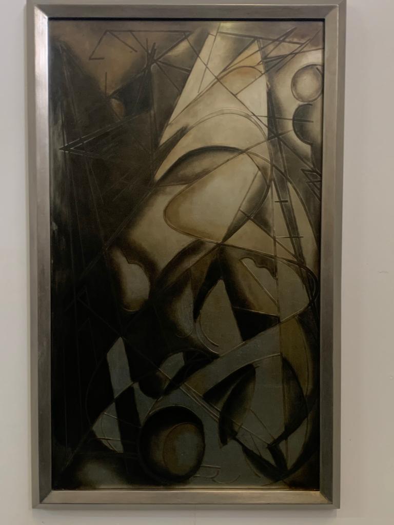Futuristisches Gemälde aus behandeltem Glas mit Rückenbeschichtung von Lam Lee Group, 1980 im Zustand „Hervorragend“ im Angebot in Montelabbate, PU