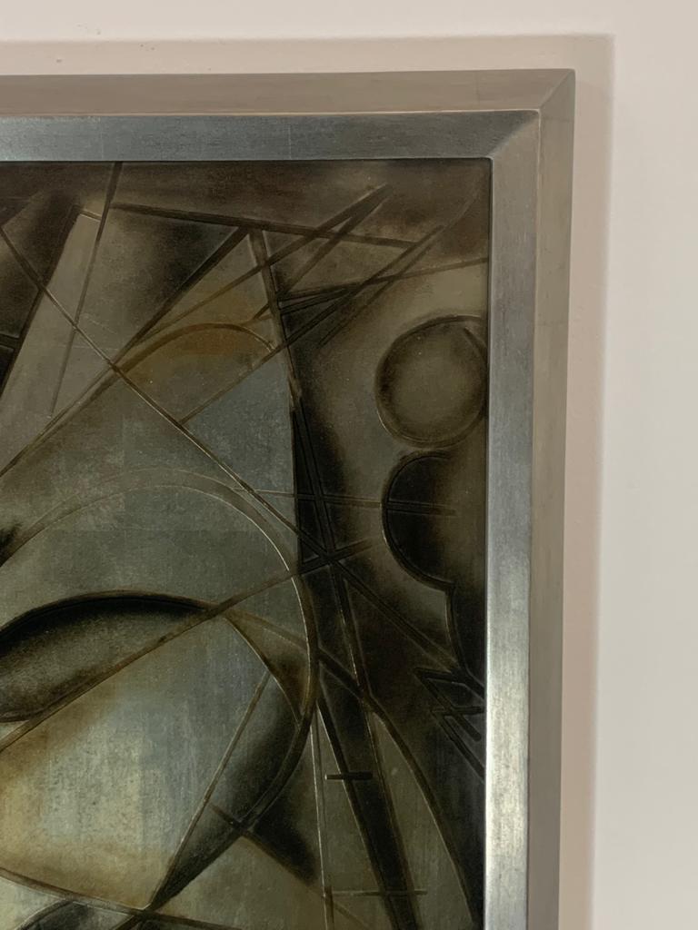Futurist Painting in Back Treated Glass by Lam Lee Group, 1980 For Sale 3