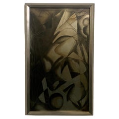 Retro Futurist Painting in Back Treated Glass by Lam Lee Group, 1980