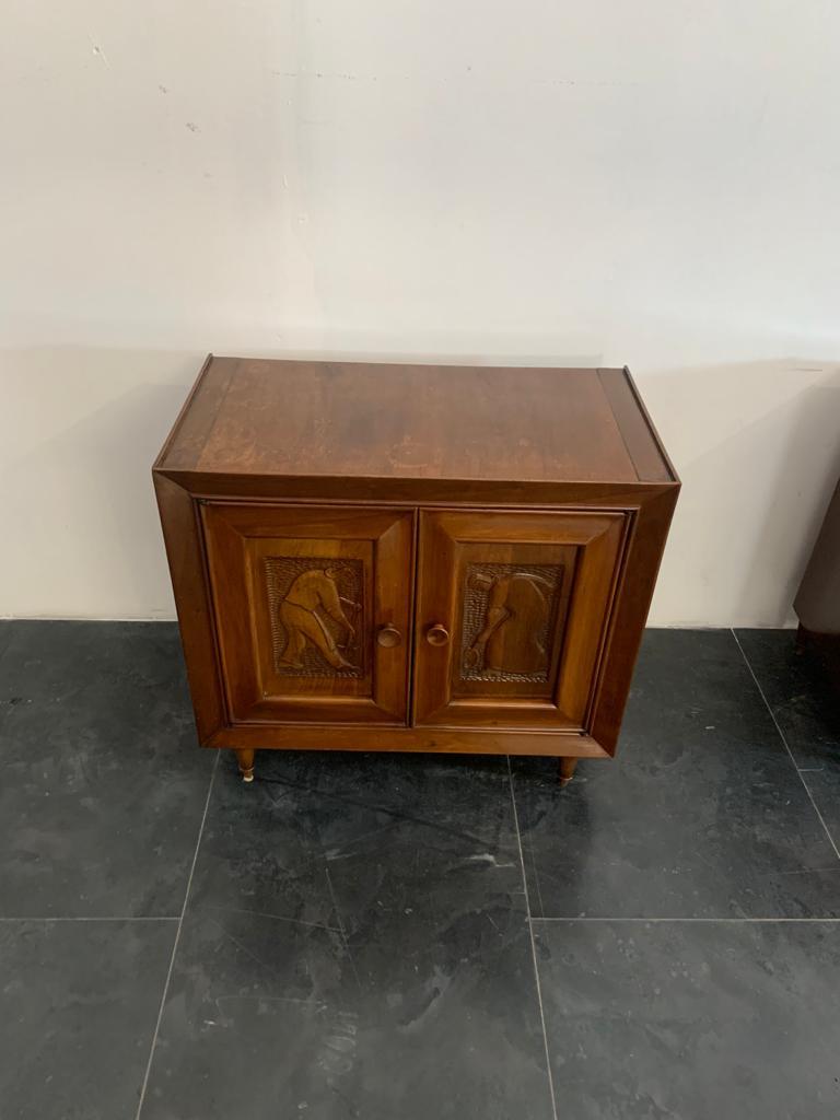 Futurist Style Bedside Tables with Carved Panels, 1940s, Set of 2 In Good Condition In Montelabbate, PU