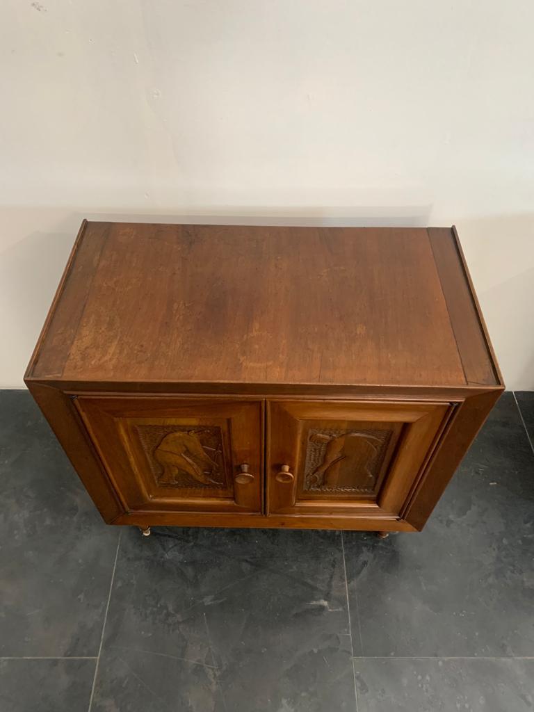 Mid-20th Century Futurist Style Bedside Tables with Carved Panels, 1940s, Set of 2