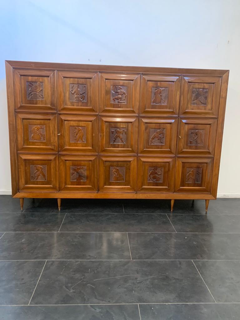 Futurist Style Wardrobe with Carved Panels, 1940s 5