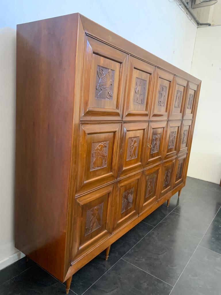 Futurist Style Wardrobe with Carved Panels, 1940s 6