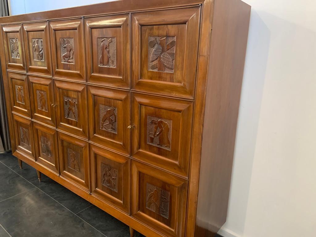 Futurist Style Wardrobe with Carved Panels, 1940s 10