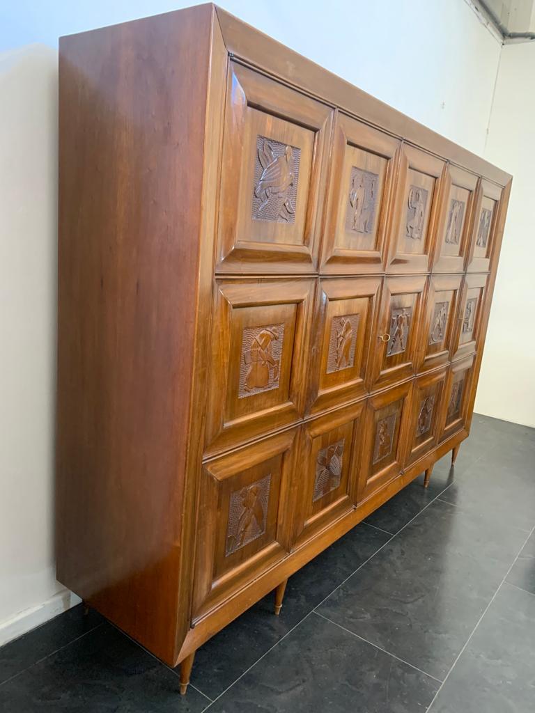 Futurist Style Wardrobe with Carved Panels, 1940s 11