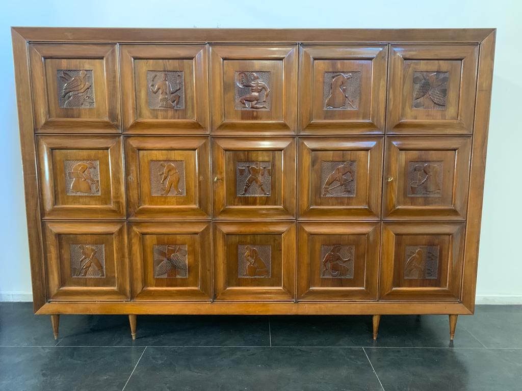 Futurist Style Wardrobe with Carved Panels, 1940s 1