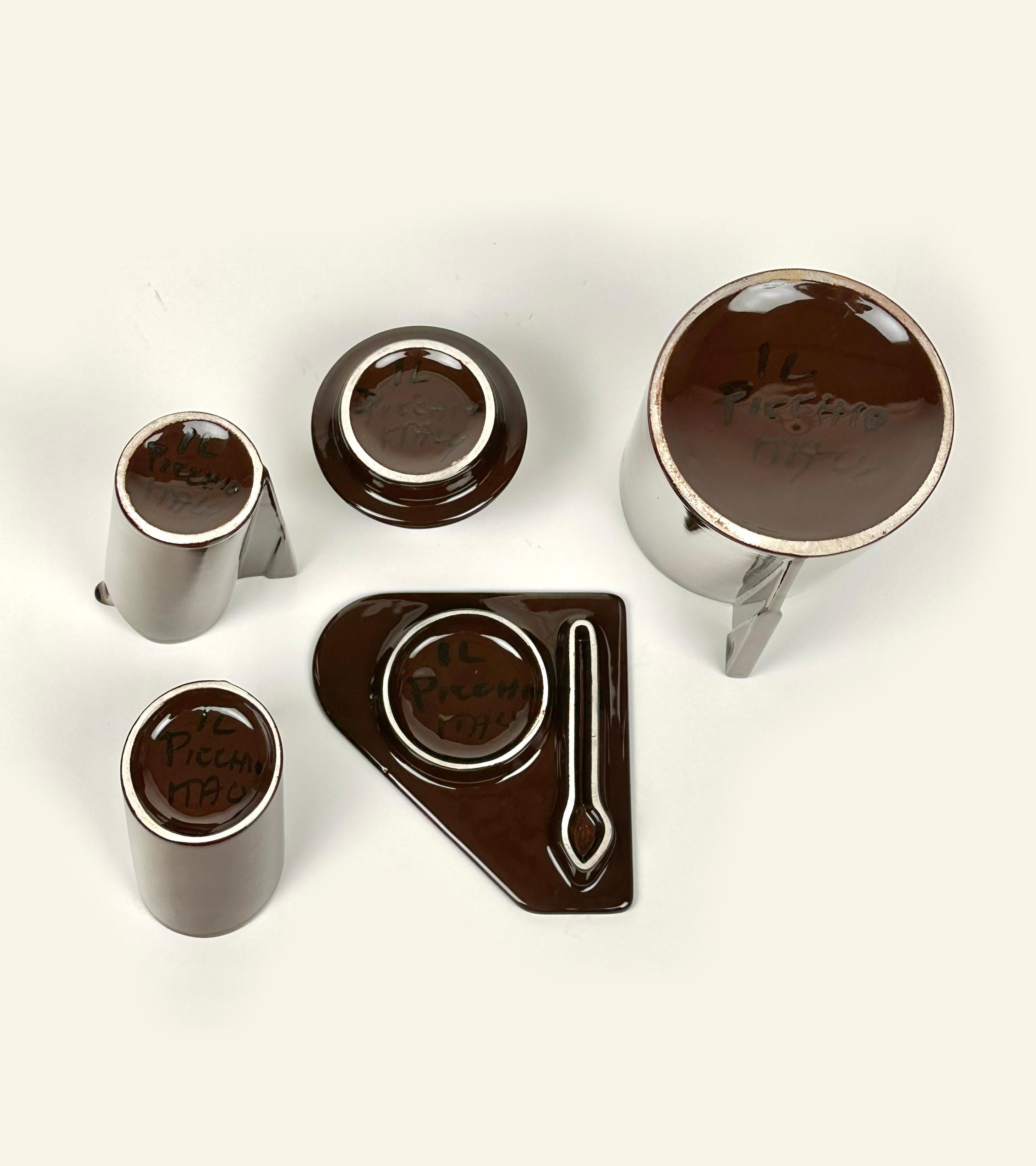 Futurist Tea Set in Brown Ceramic by Enzo Bioli for Il Picchio, Italy, 1960s For Sale 4