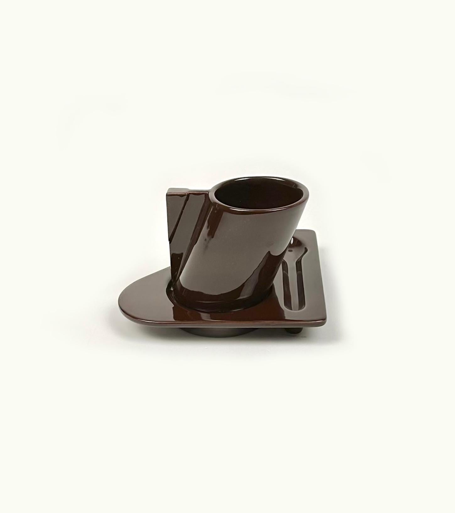 Futurist Tea Set in Brown Ceramic by Enzo Bioli for Il Picchio, Italy, 1960s For Sale 2
