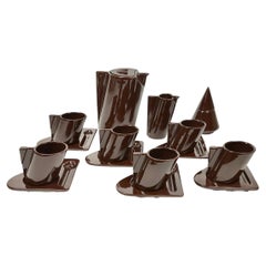 Retro Futurist Tea Set in Brown Ceramic by Enzo Bioli for Il Picchio, Italy, 1960s