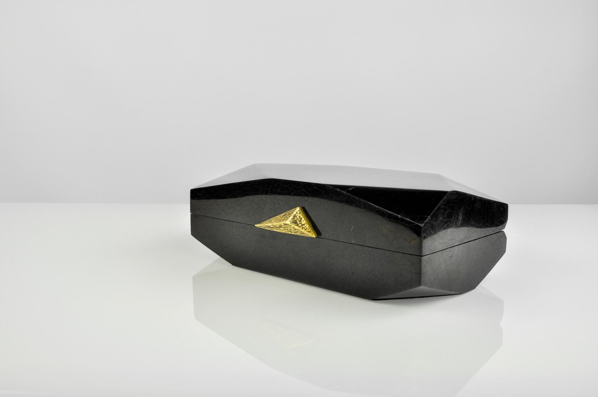 French Futurist Trinket Box Made of Black Marquetry and Brass by Ginger Brown