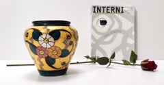 Futurist Yellow Glazed Earthenware Vase with Floral Motifs, Italy