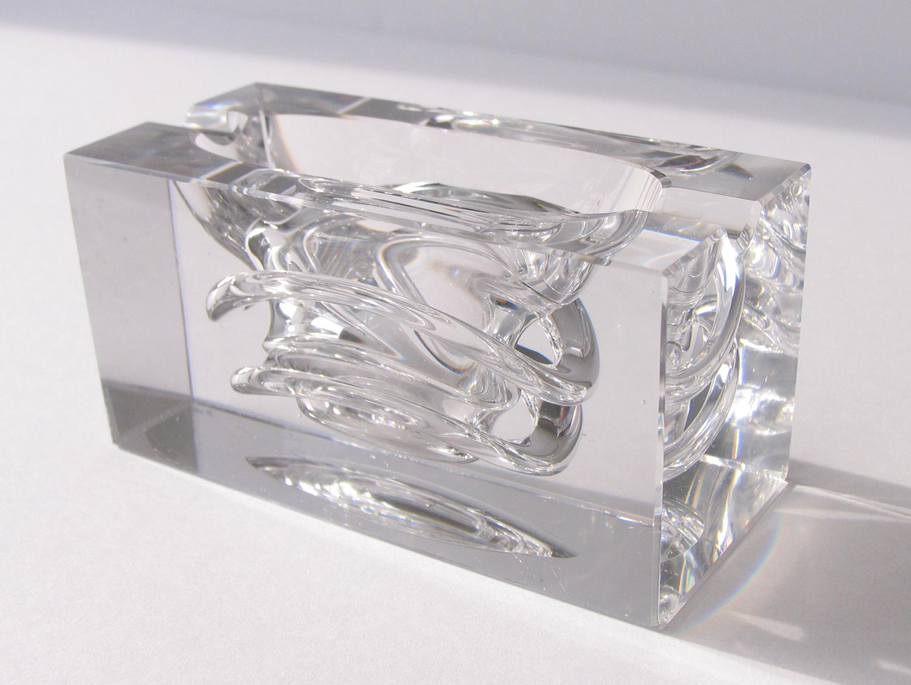 Unique futuristic clear crystal sculptural ashtray.
 