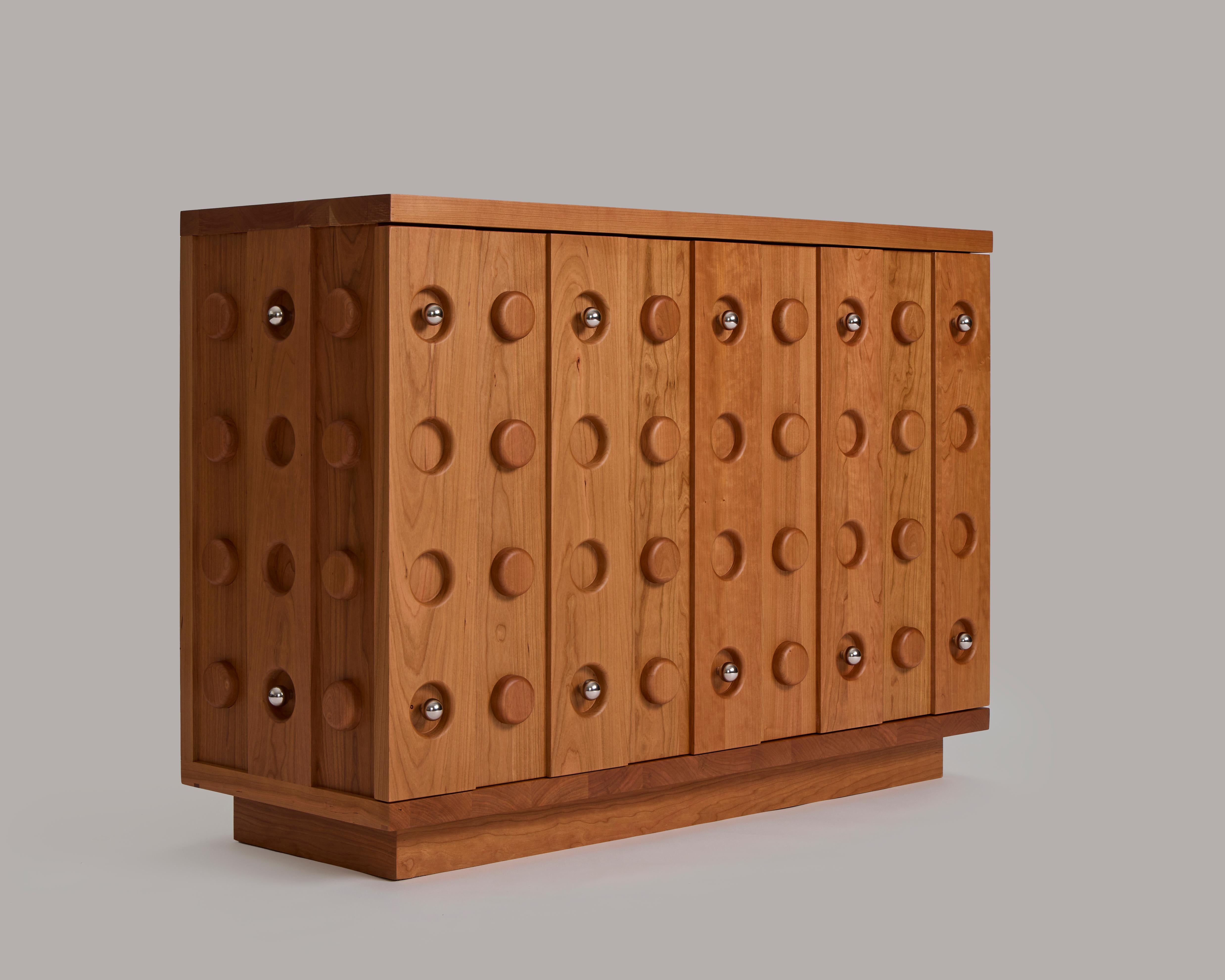 Contemporary Futuristic Cherry Sideboard or Cabinet by Muhly with Stainless Steel Knobs For Sale