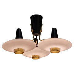 Retro Futuristic "Enterprise" Ceiling Lamp ER 113/3, Glass Black & Brass, Itsu 1950s