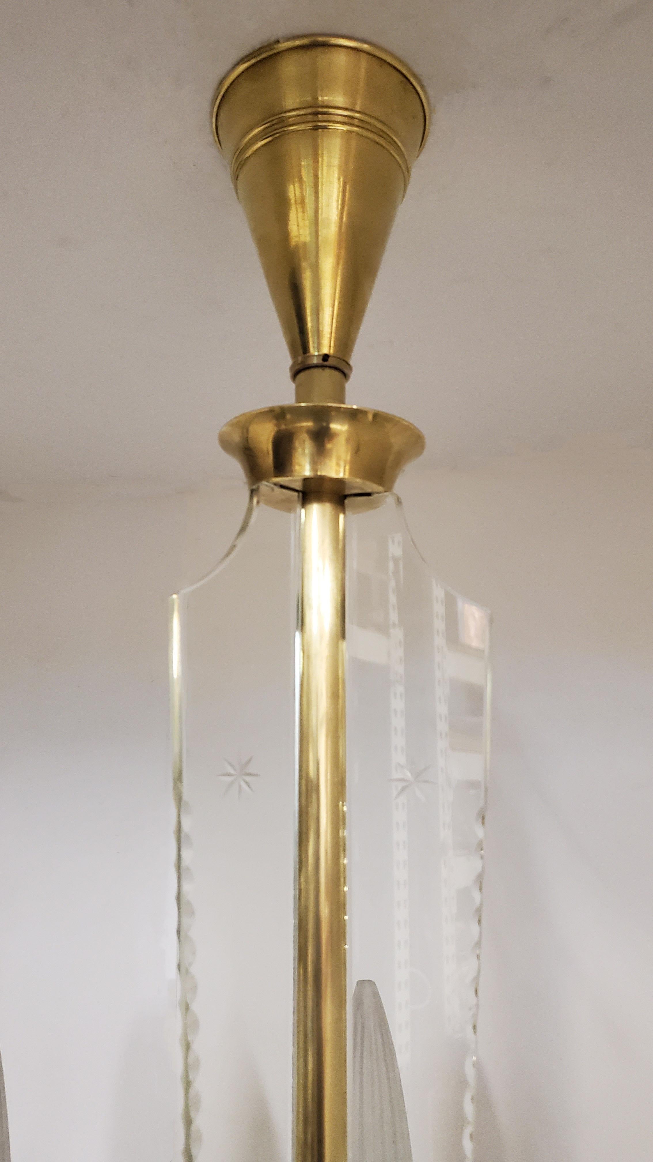 Futuristic frosted Glass and Bronze Six Arm Chandelier Maison Baguès For Sale 9