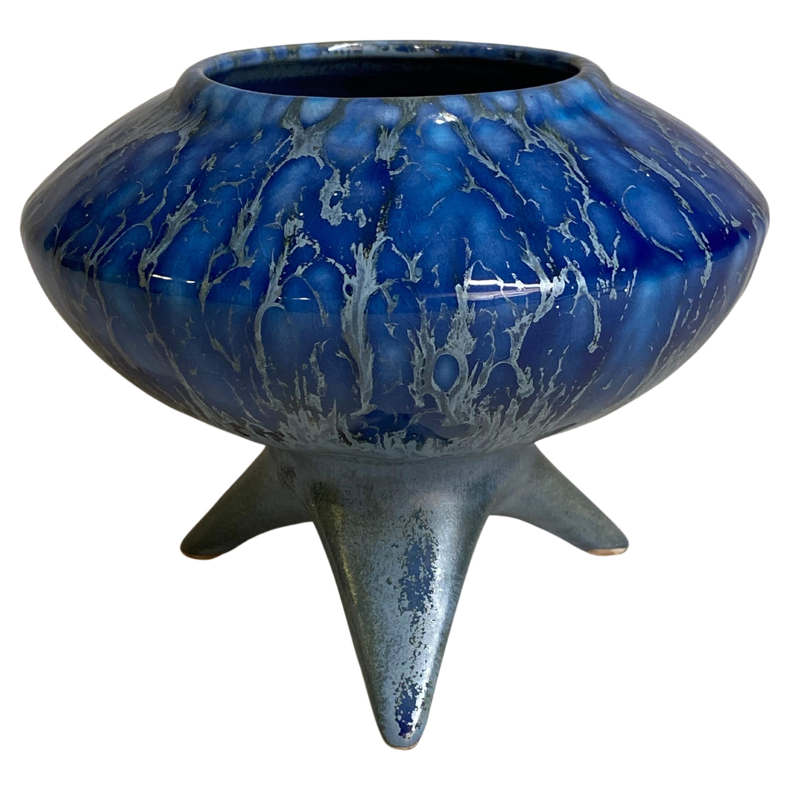 Vase tripode futuriste en céramique de lave grasse, moderne du milieu du siècle dernier
