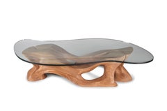 Amorph Crux Coffee Table Honey stain on Ash wood with Organic Shaped Glass