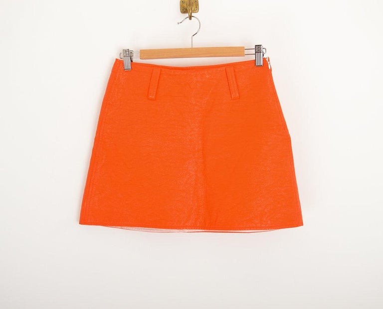 Futuristic Orange Vinyl Courréges A Line Mini Skirt For Sale at 1stDibs