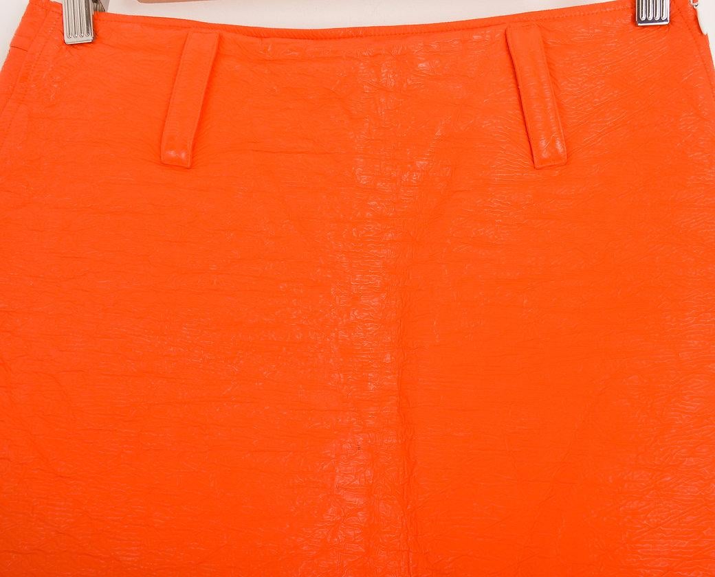 Futuristic Orange Vinyl Courréges A Line Mini Skirt  For Sale 1