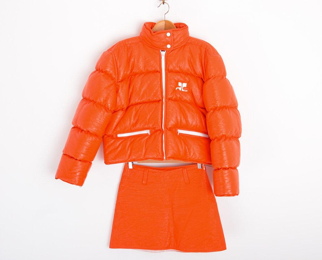 Futuristic Orange Vinyl Courréges A Line Mini Skirt  For Sale 2