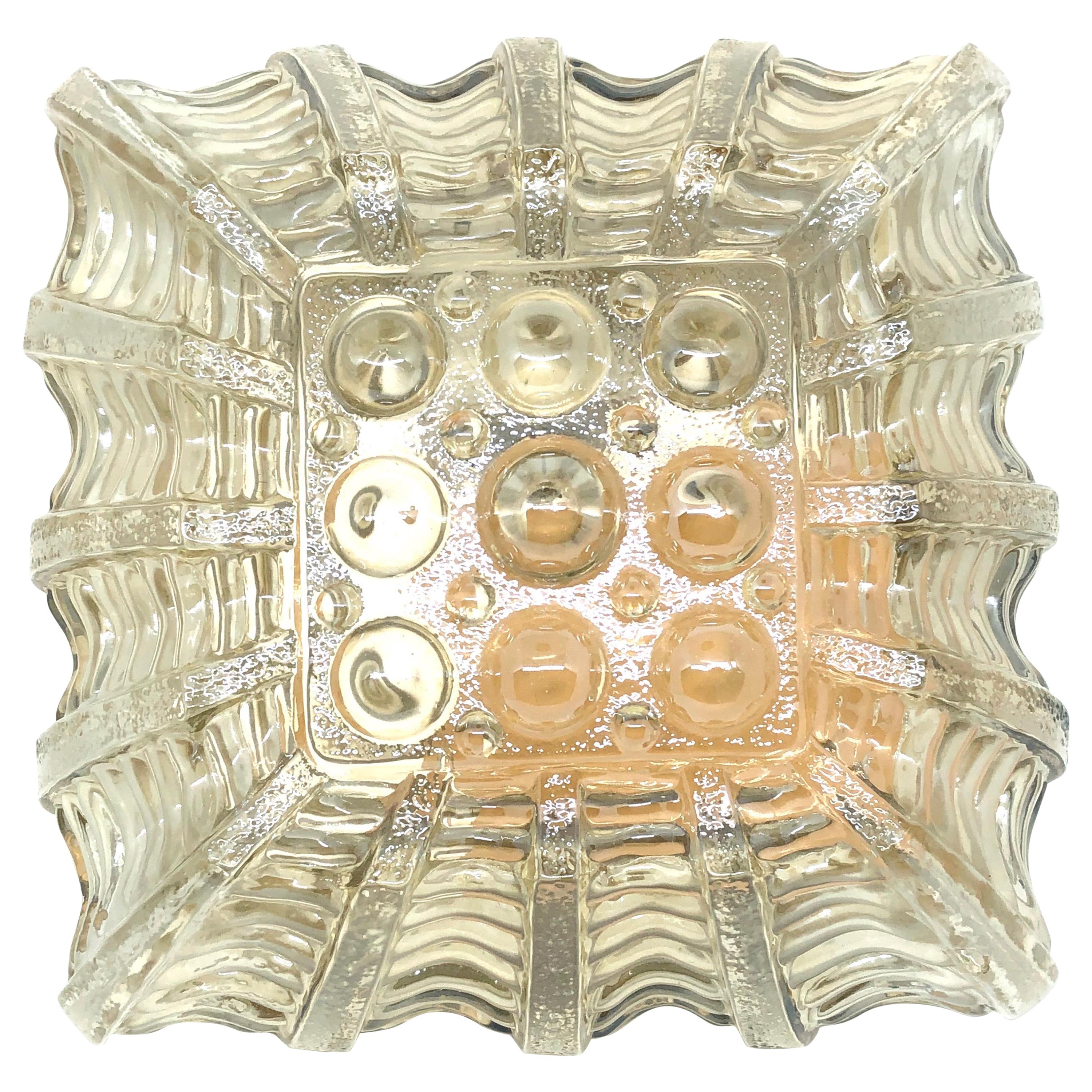 Square Glass with Bubble Pattern Flush Mount Ceiling Light, Austria, 1960s For Sale