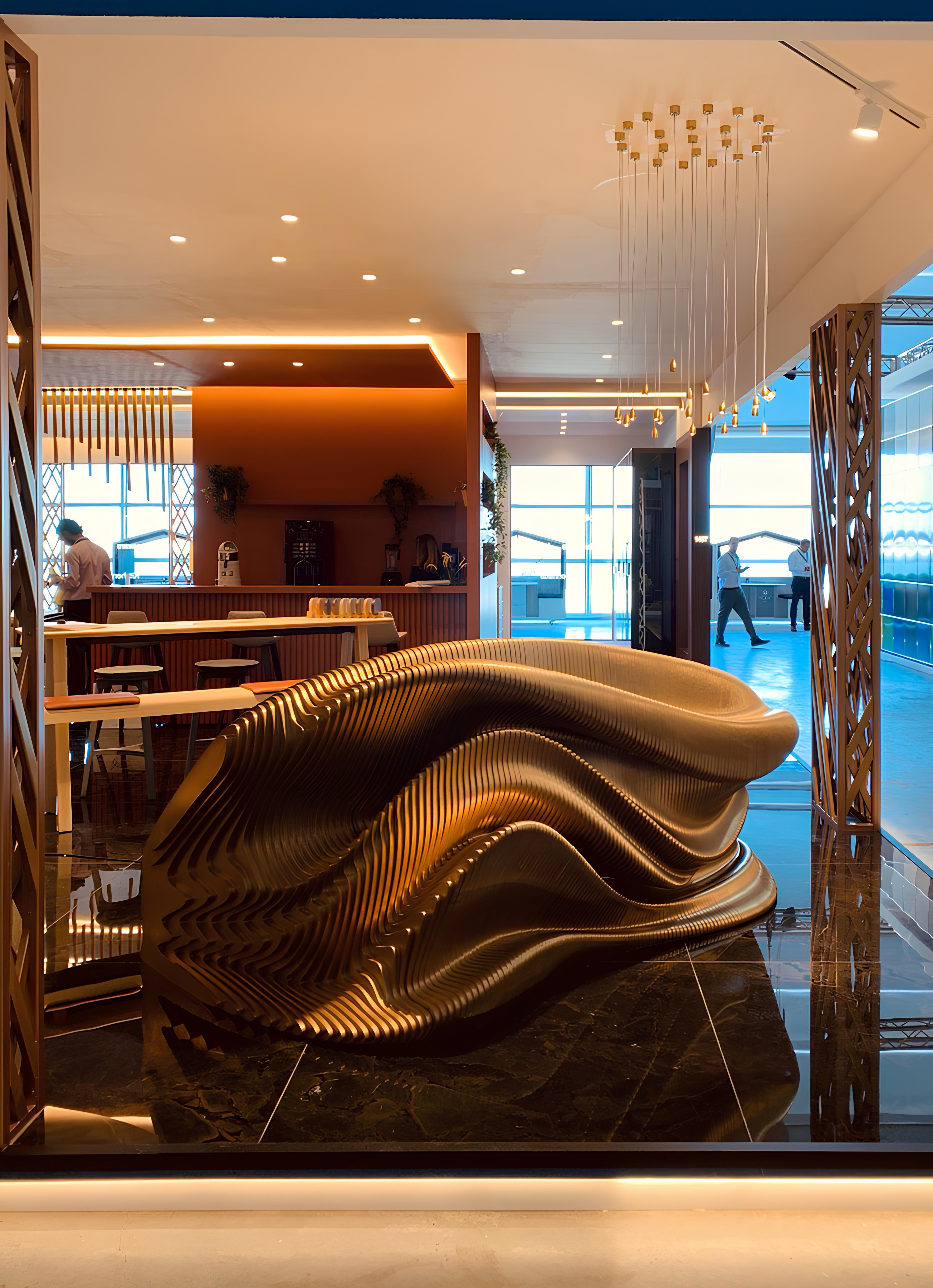 Contemporary Futuristic Plywood Reception Desk - Parametric Sculptural Office Furniture For Sale