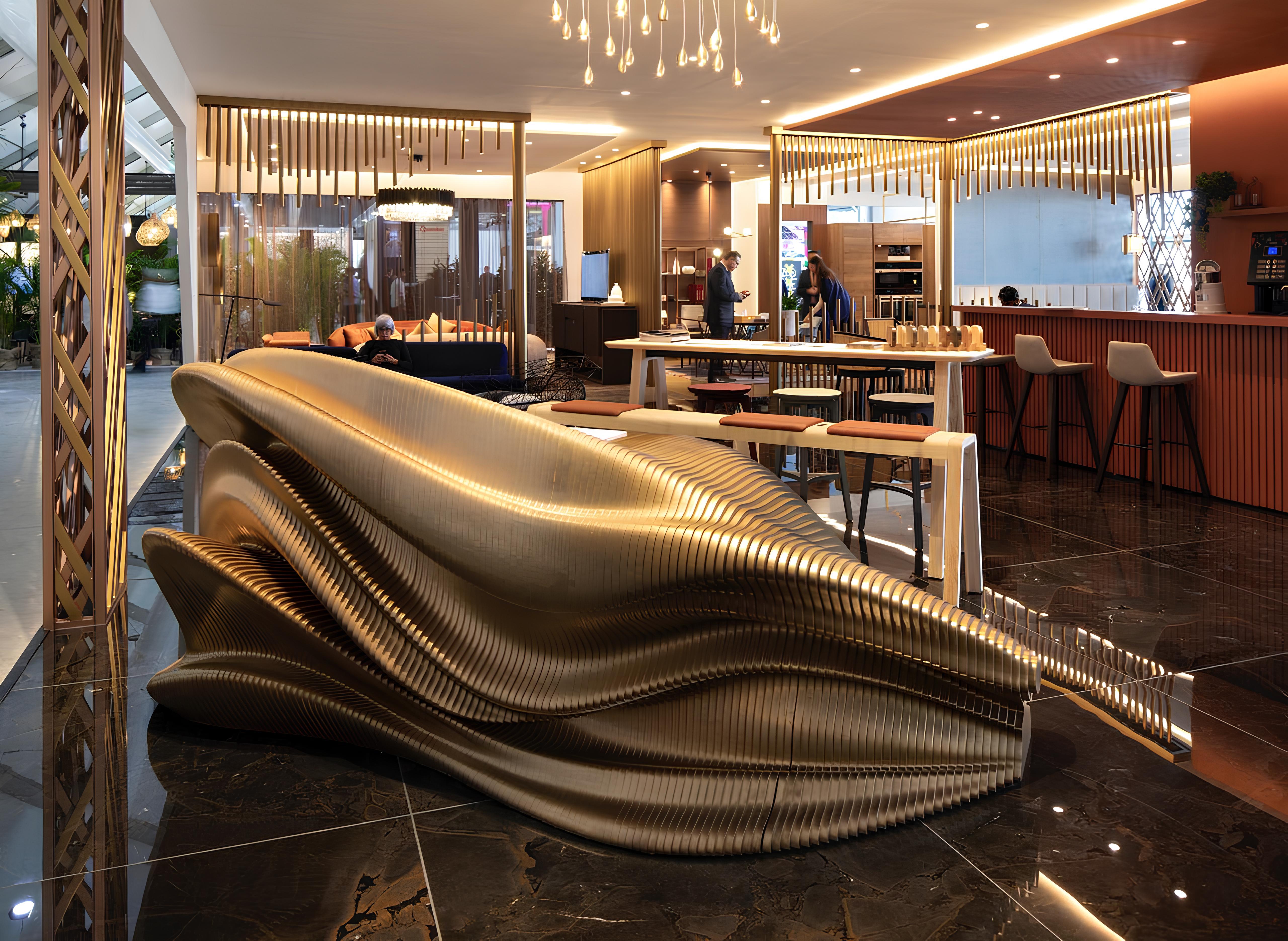 Futuristic Plywood Reception Desk - Parametric Sculptural Office Furniture For Sale 4