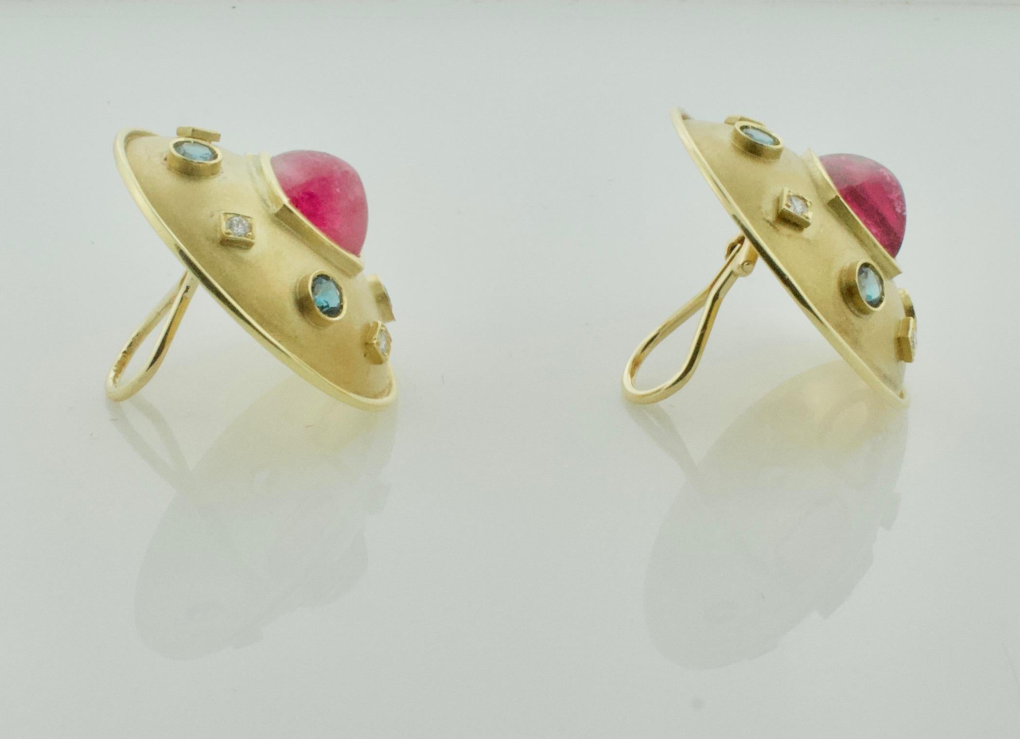 Modern Futuristic Space Age Tourmaline and Diamond Earrings For Sale