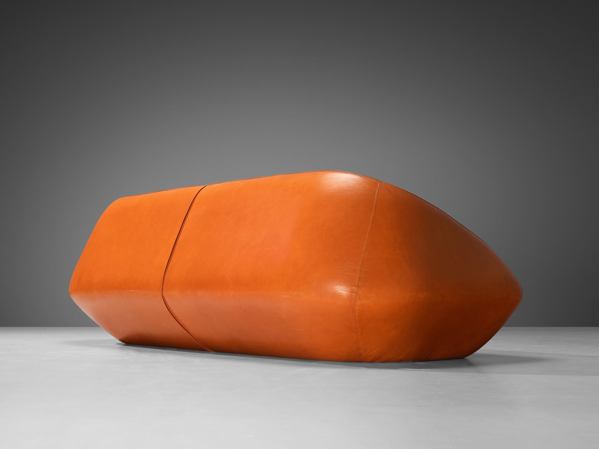 Post-Modern Futuristic Three-Seat Sofa in Leather  For Sale