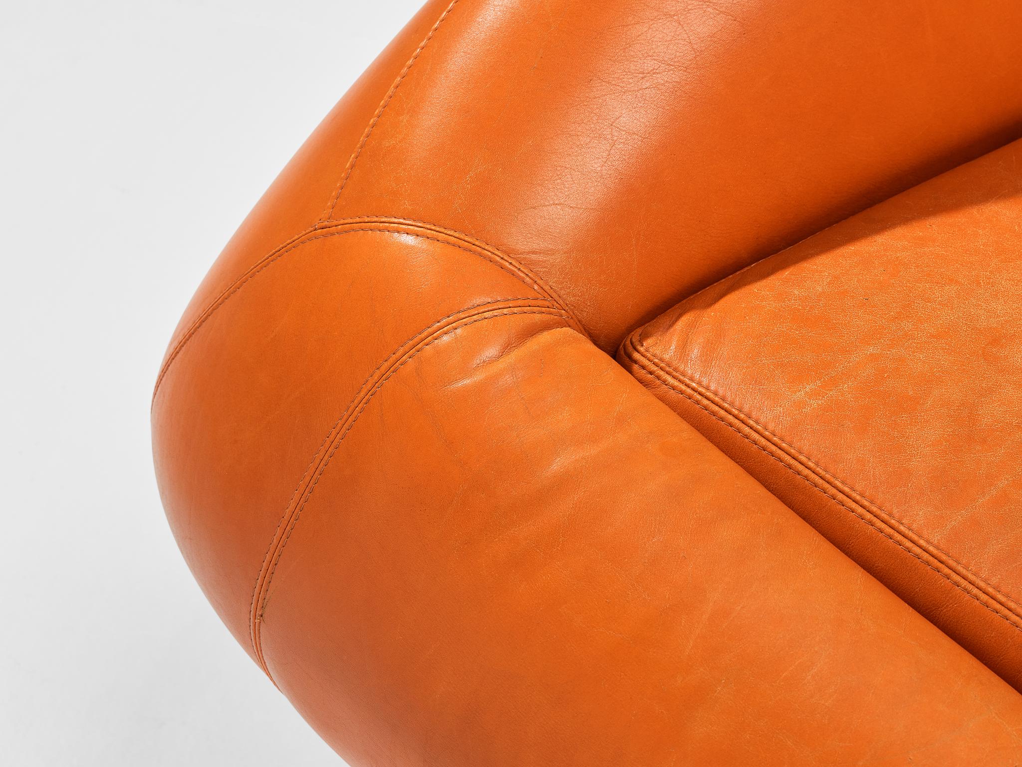 European Futuristic Three-Seat Sofa in Leather  For Sale