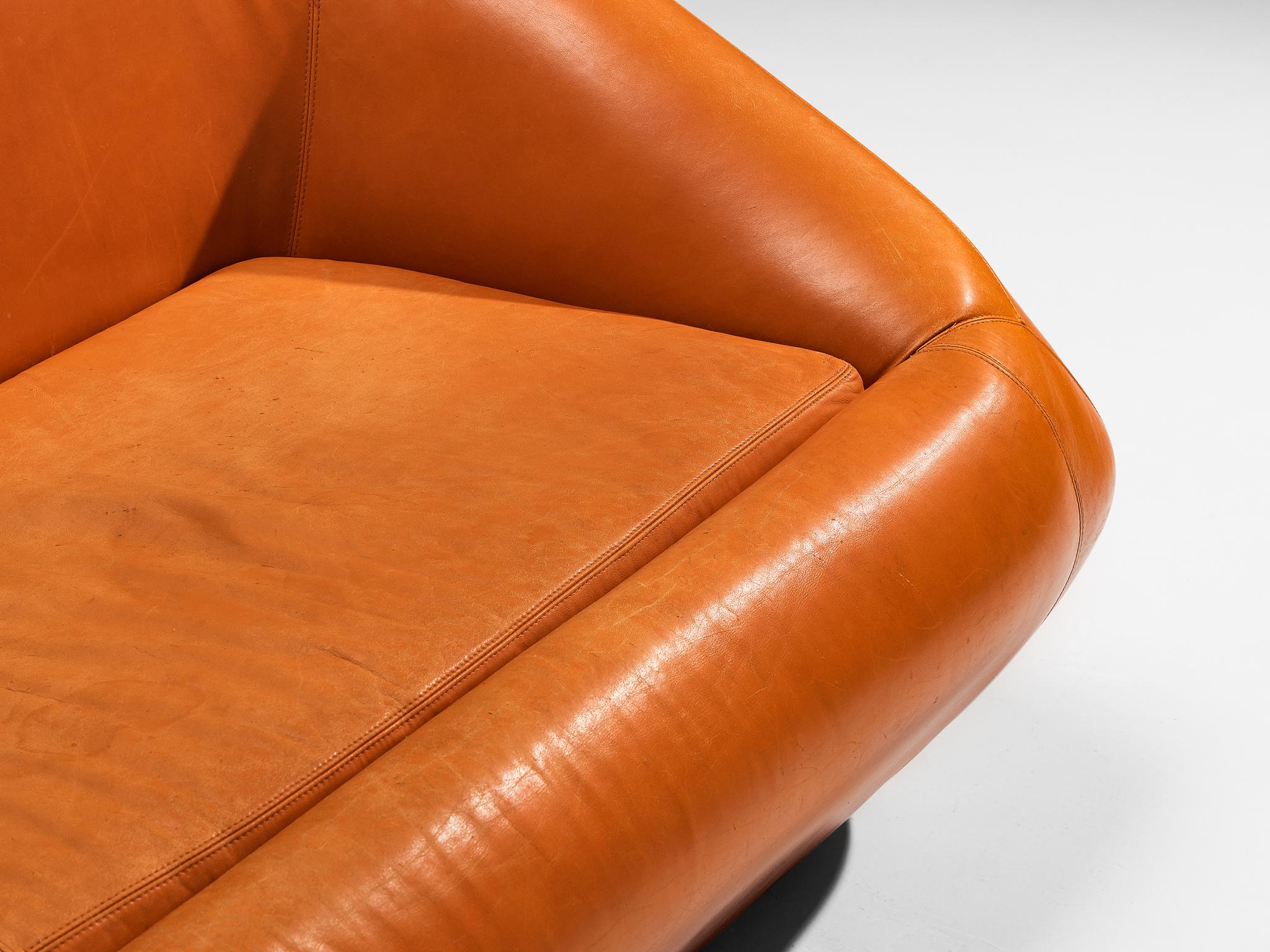 Post-Modern Futuristic Three-Seat Sofa in Leather