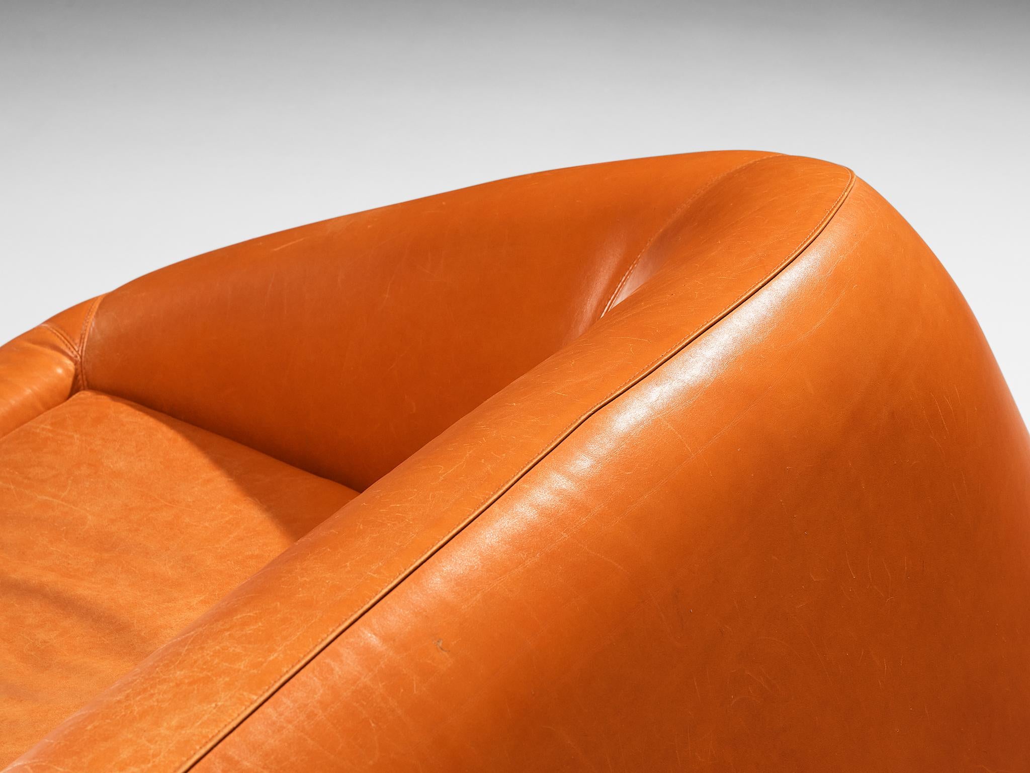 European Futuristic Three-Seat Sofa in Leather