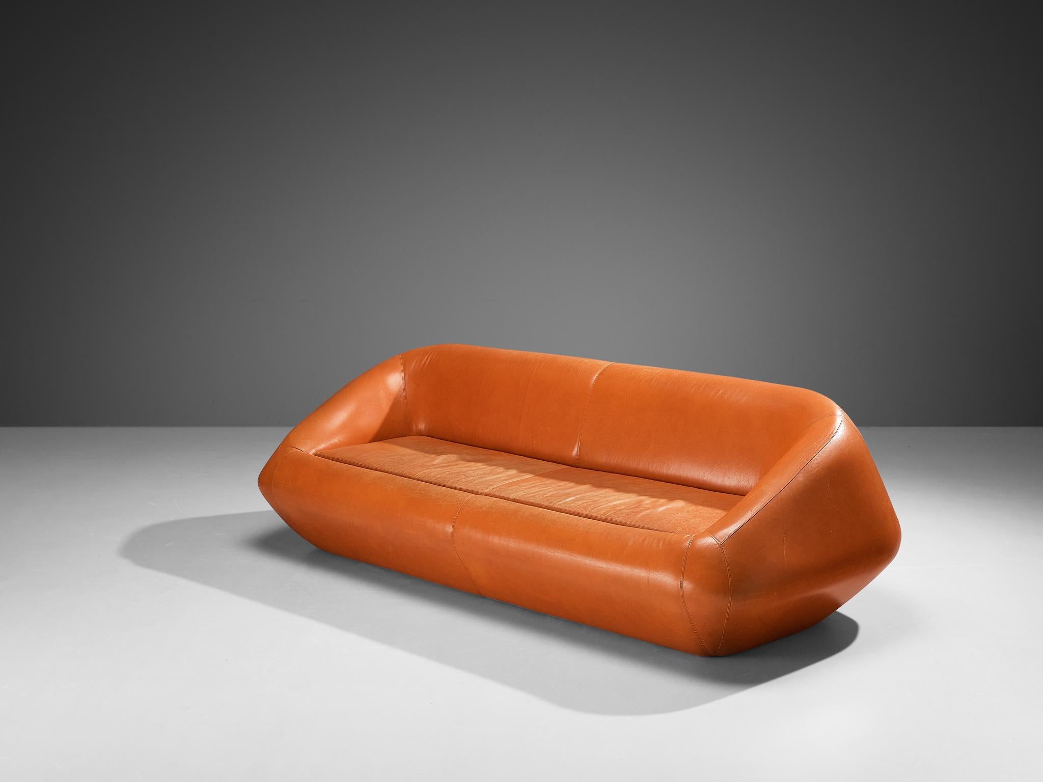 Futuristic Three-Seat Sofa in Leather In Good Condition In Waalwijk, NL