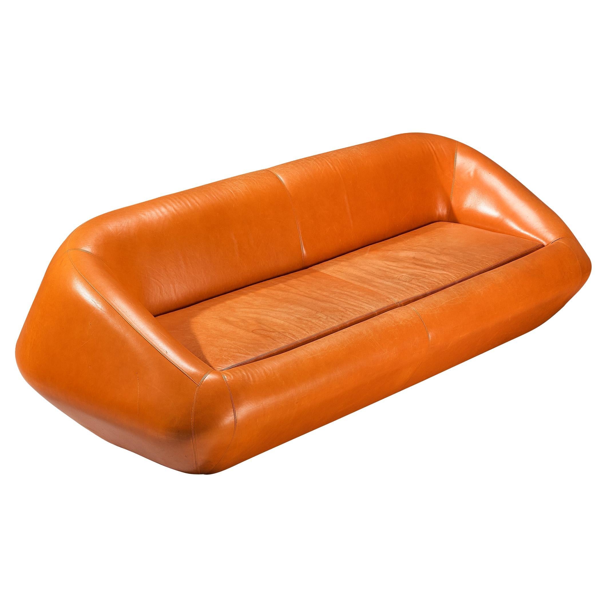 Futuristic Three-Seat Sofa in Leather  For Sale