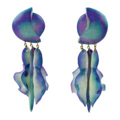 Futuristic Turquoise and Purple Resin Pierced Earrings