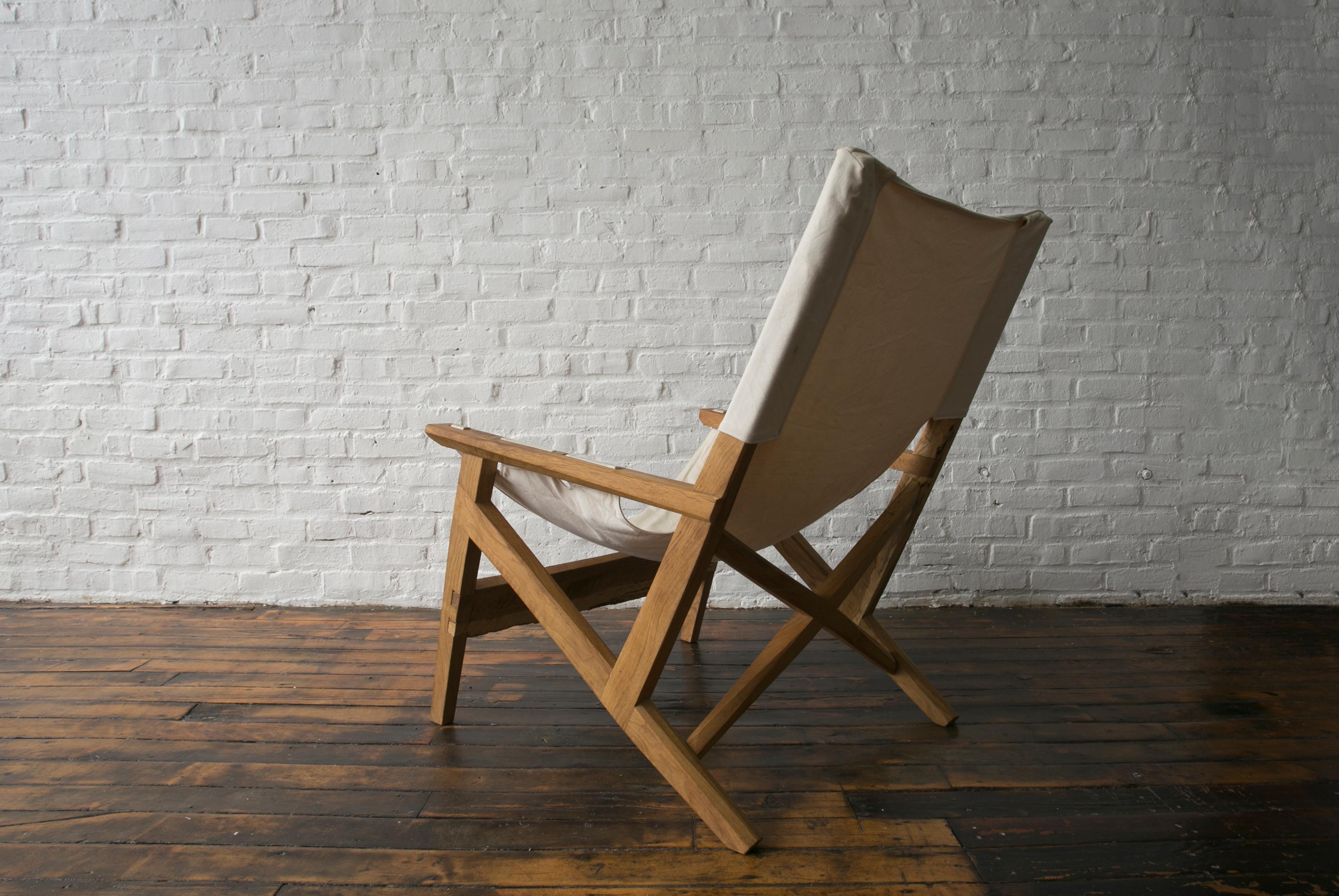 Canvas Fuugs Sling Chair Blackened Oak with Black Sling For Sale
