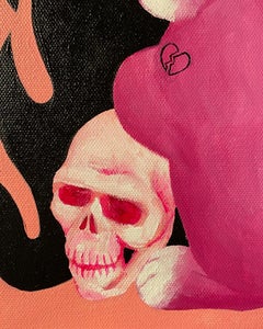 "Canción de Calavera", Surrealismo Pop, Zorro, Calavera, Serpiente, Negro, Rosa, Pintura Acrílica