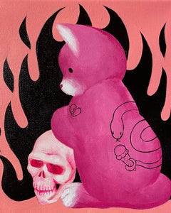 "Canción de Calavera", Surrealismo Pop, Zorro, Calavera, Serpiente, Negro, Rosa, Pintura Acrílica